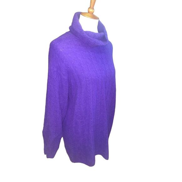 Jeanne Pierre Purple  Long Sleeve Turtleneck Wool & Angora Cable Knit Sweater Si - Picture 3 of 9